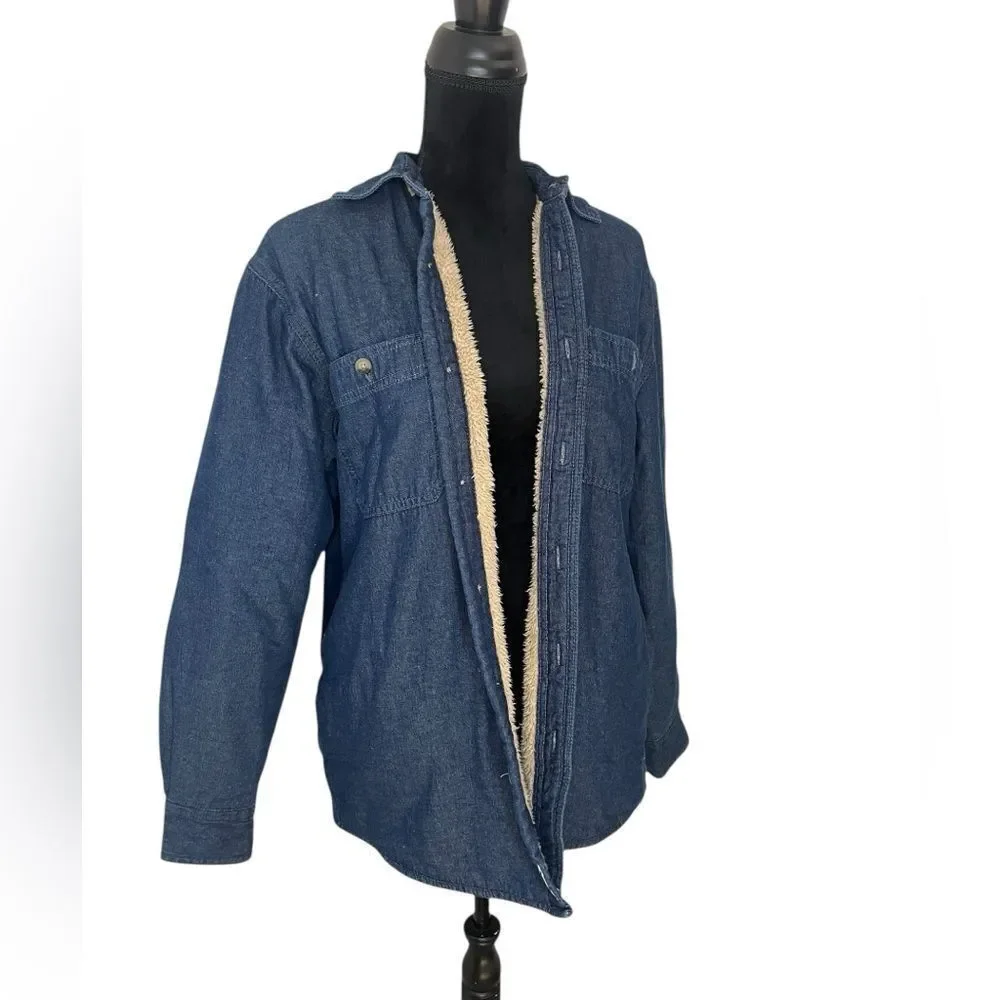 WRANGLER VINTAGE SHERPA LINED DENIM‎ SHACKET/JACKET WITH BUTTONS MENS SIZE SMALL
